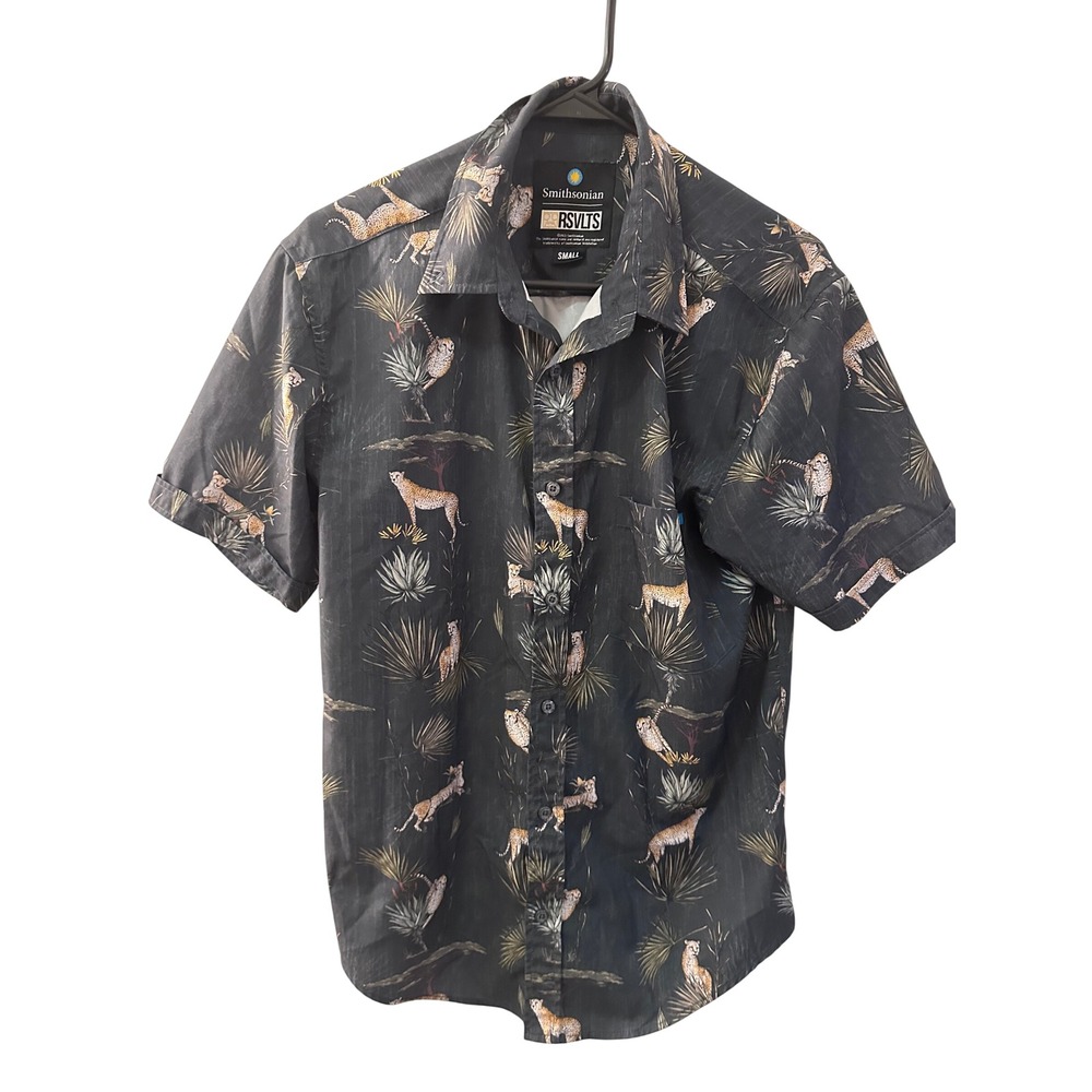 RSVLTS Smithsonian Cheetah Safari Kunuflex Short Sleeve Button Down Shirt Small